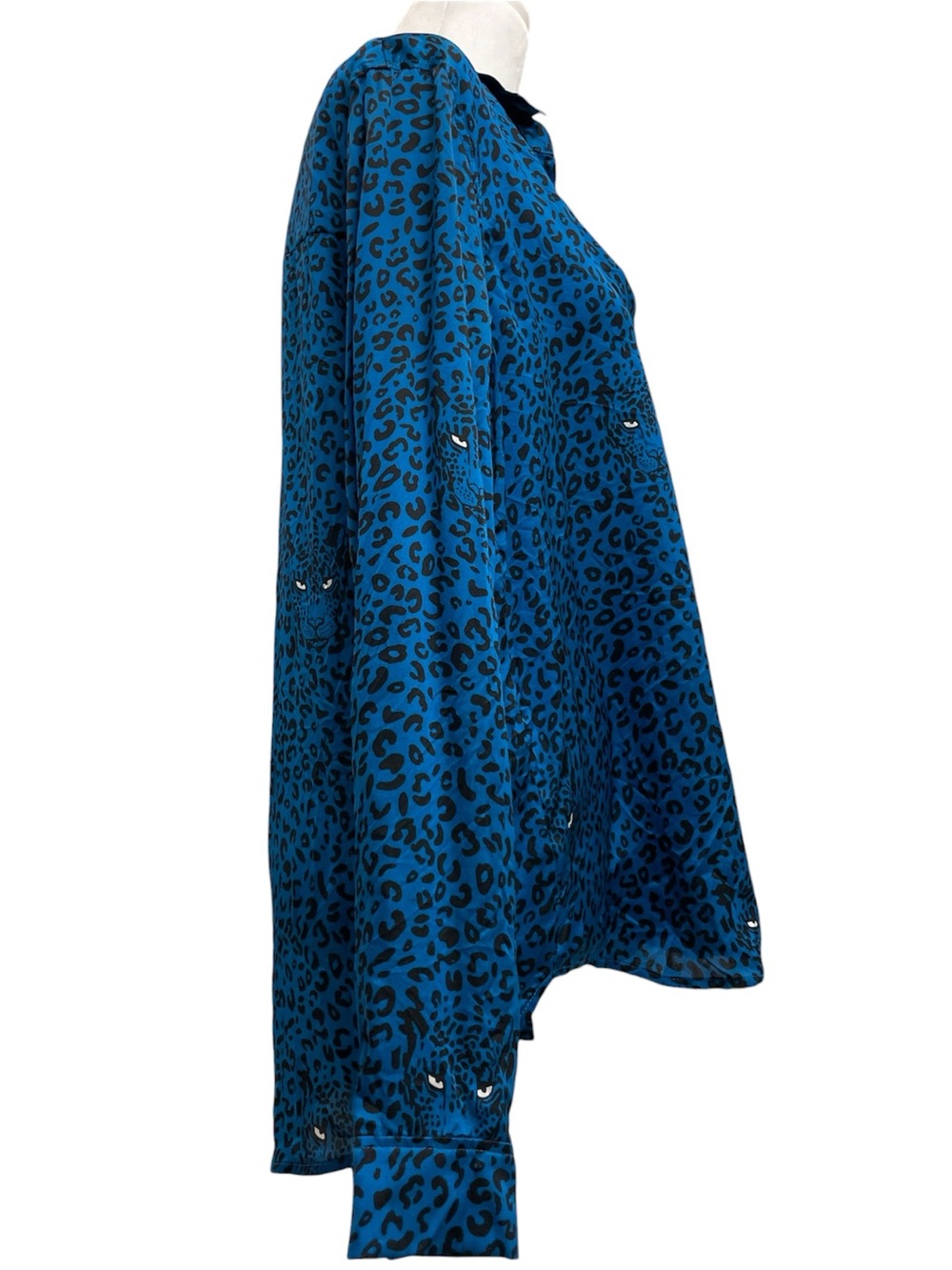 L’Agence 100% Silk Tyler Blue Leopard Print Button Front Blouse - Picture 5 of 11